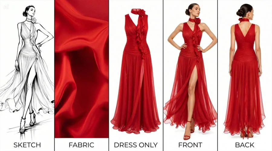 From sketch and fabric to a realistic rendering of the garment